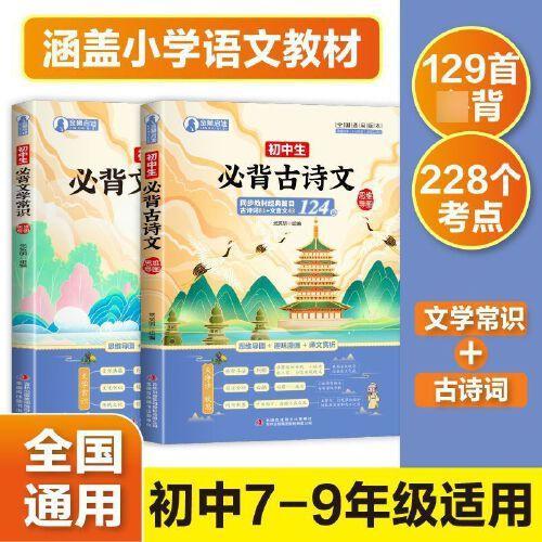 初中生必背古诗文124篇思维导图版+初中必背文学常识 